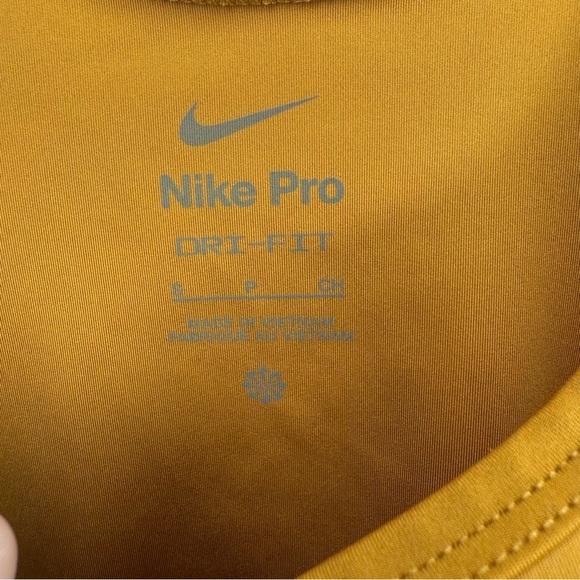 Nike Pro Dri Fit Mustard Yellow Sports Bra Cropped Tank Size Small EUC - Picture 5 of 5